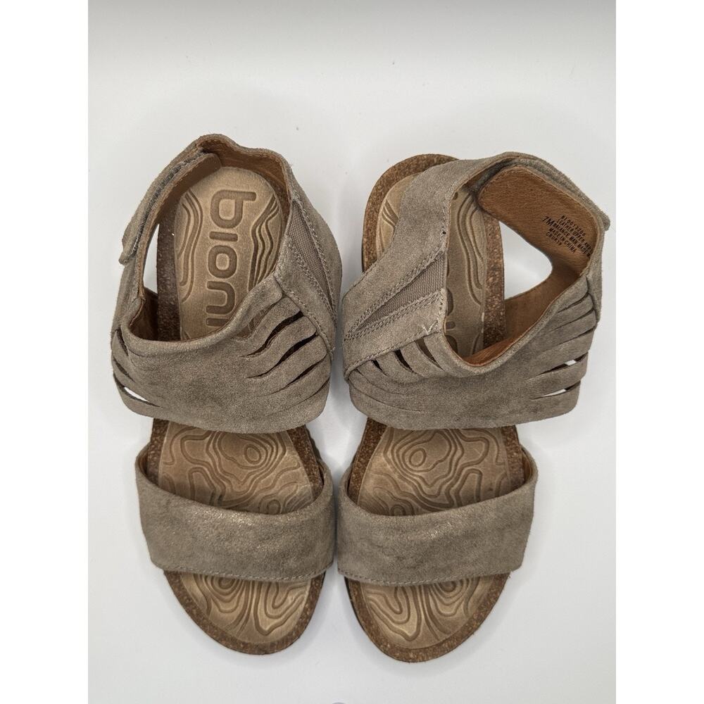 Bionica Wedge Leather Taupe Comfort Slingback Sandals Women Size 7M Cork Heel